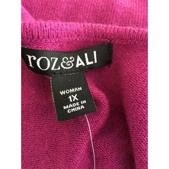 Rob & Ali Long Sleeve Cold Shoulder Fuschia Sweater Women’s 1X - Picture 9 of 11